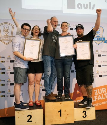 Siegerfoto der Wertungsgruppe Kreativbiere (Sauer, Rauch, alternative Extraktquellen), Kategorie Hobbybrauerei