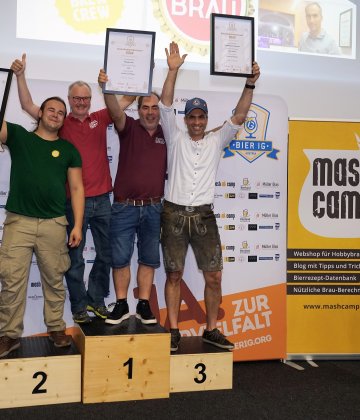 Siegerfoto der Wertungsgruppe Stouts und Porter, Kategorie Hobbybrauerei